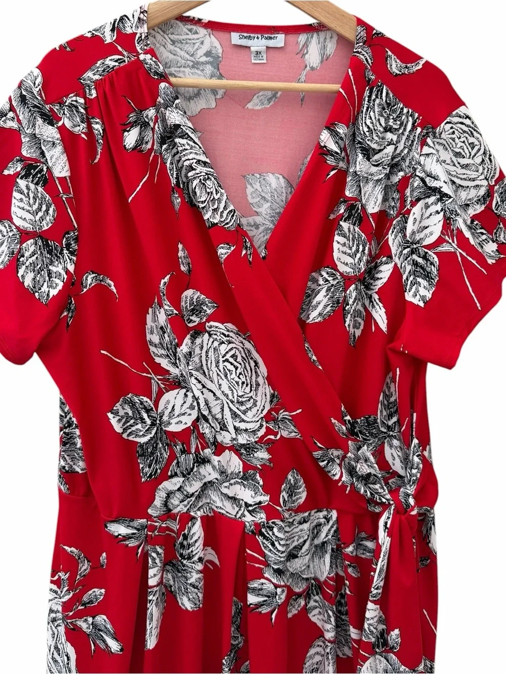 Shelby & Palmer Faux Wrap Romper Womens Sz 3X Red Black White Floral Surplice